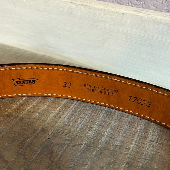 EUC Vintage Boots & Jeans Chestnut Brown Hand Carved Western Leather Belt Sz 32 - Picture 11 of 13